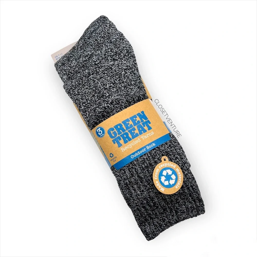 Green Treat Recycled Yarns Heathered Grey 3 Pairs Outdoor Socks Men’s 8-12 - Picture 1 of 6